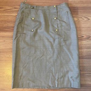 Gallant Vintage Tan Pencil Skirt with gold buttons - Size 0
